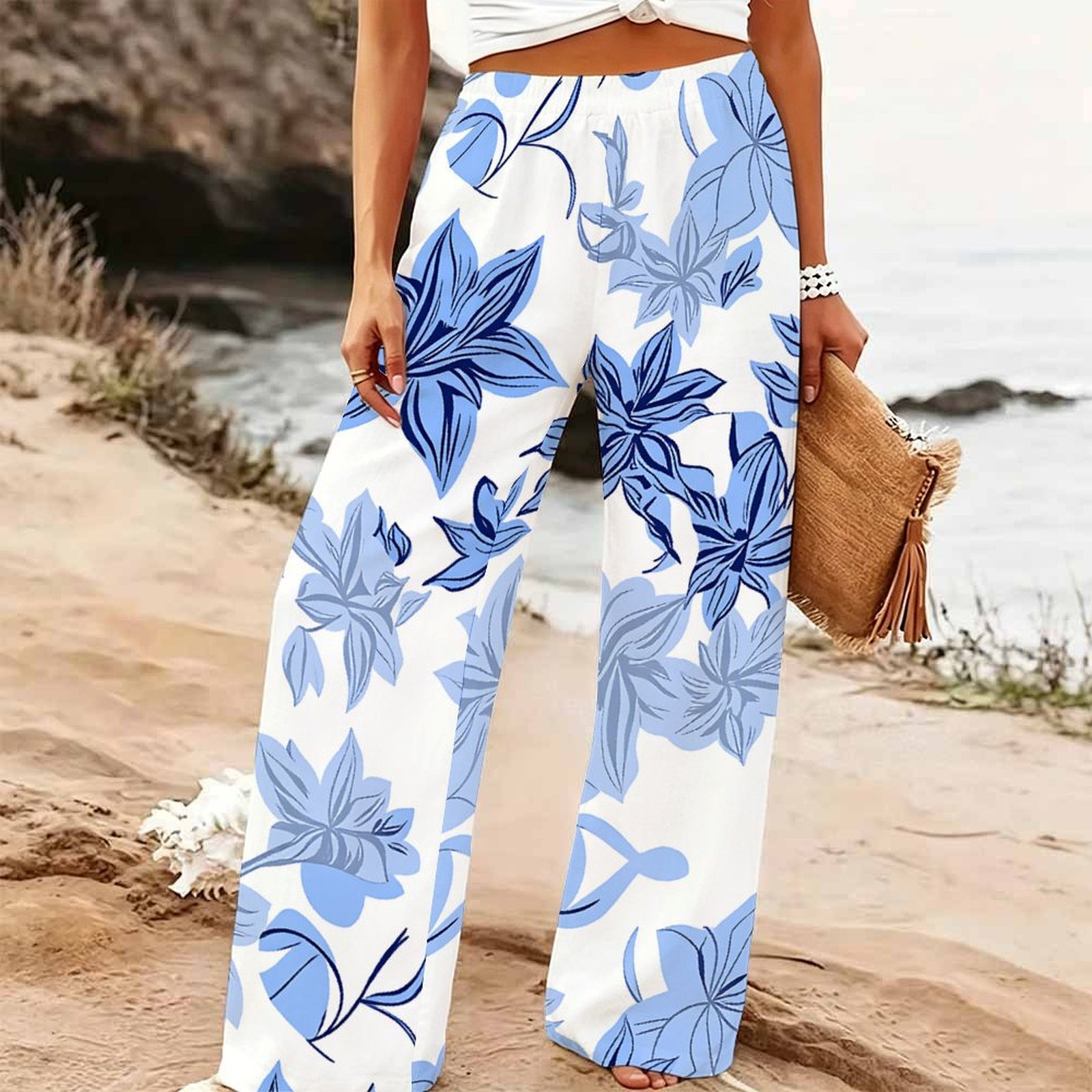 Palazzo Pant Wide - Pantaloni Estivi da Donna a Gamba