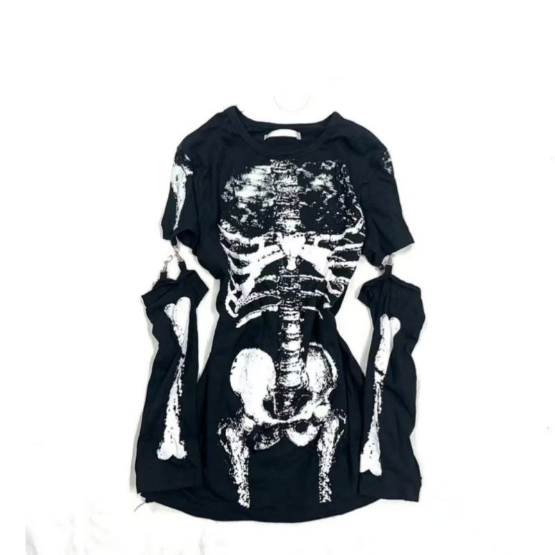 Summer Goth Clothing - T-shirt Gotica con Grafica Scheletro e