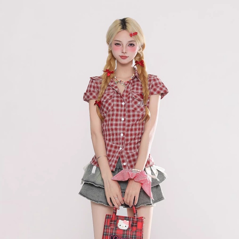 Summer Goth Clothing - Camicia Vintage Gotica a Quadri Harajuku