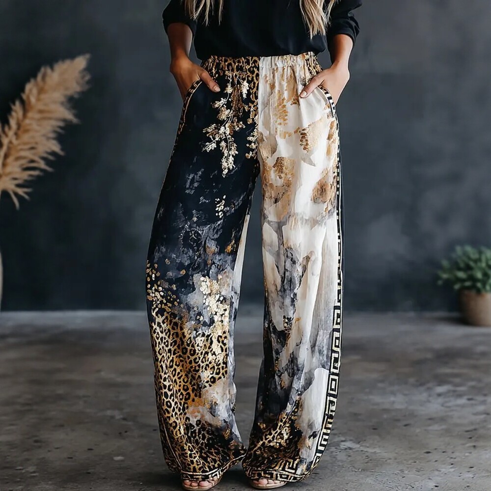Palazzo Pant Wide - Pantaloni Larghi da Donna a Blocchi