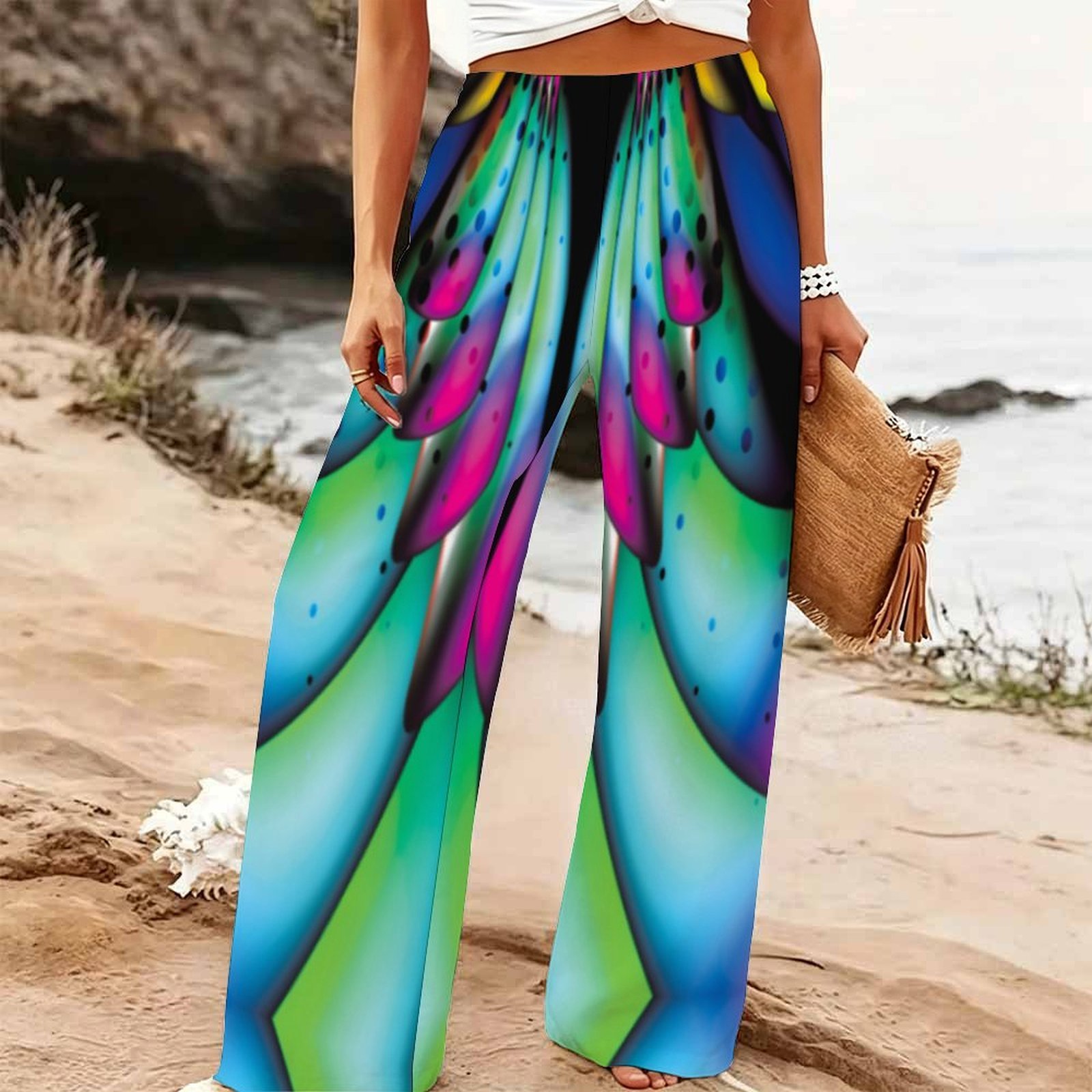 Palazzo Pant Wide - Pantaloni Estivi da Donna a Gamba