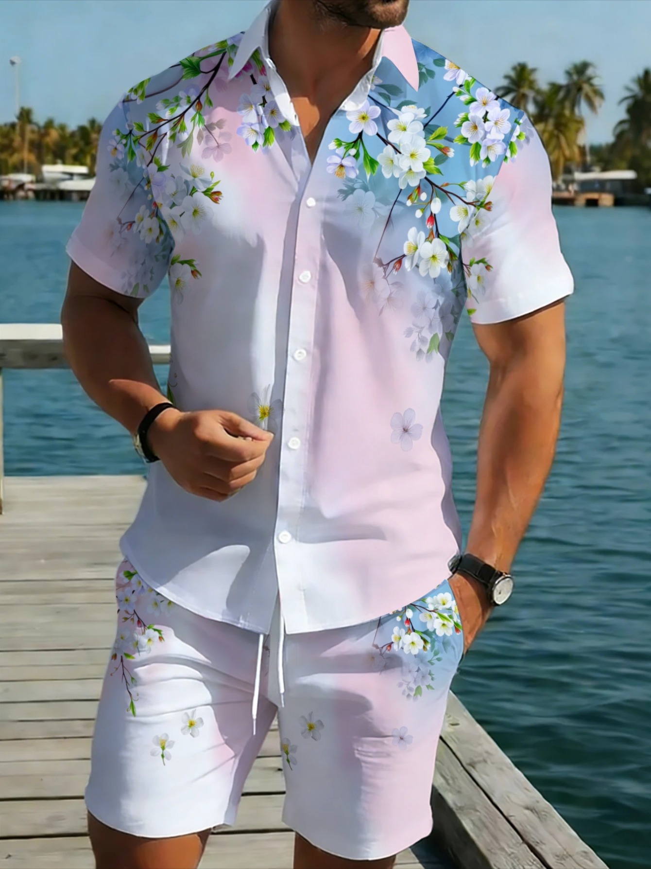 Beach Shirt Hawaiian - Completo Hawaiano da Uomo 2 Pezzi