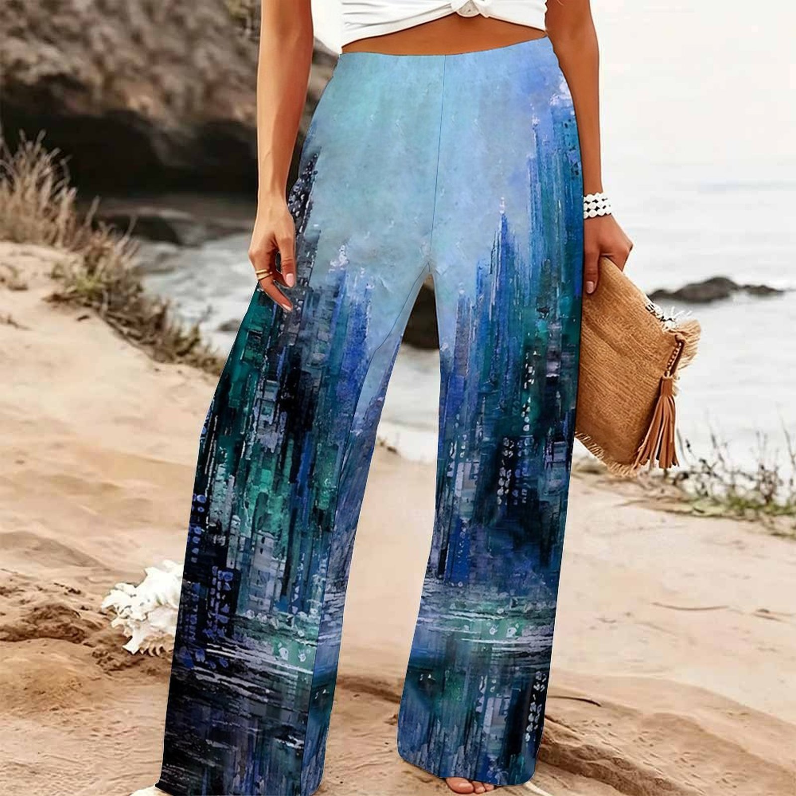 Palazzo Pant Wide - Pantaloni Estivi da Donna a Gamba