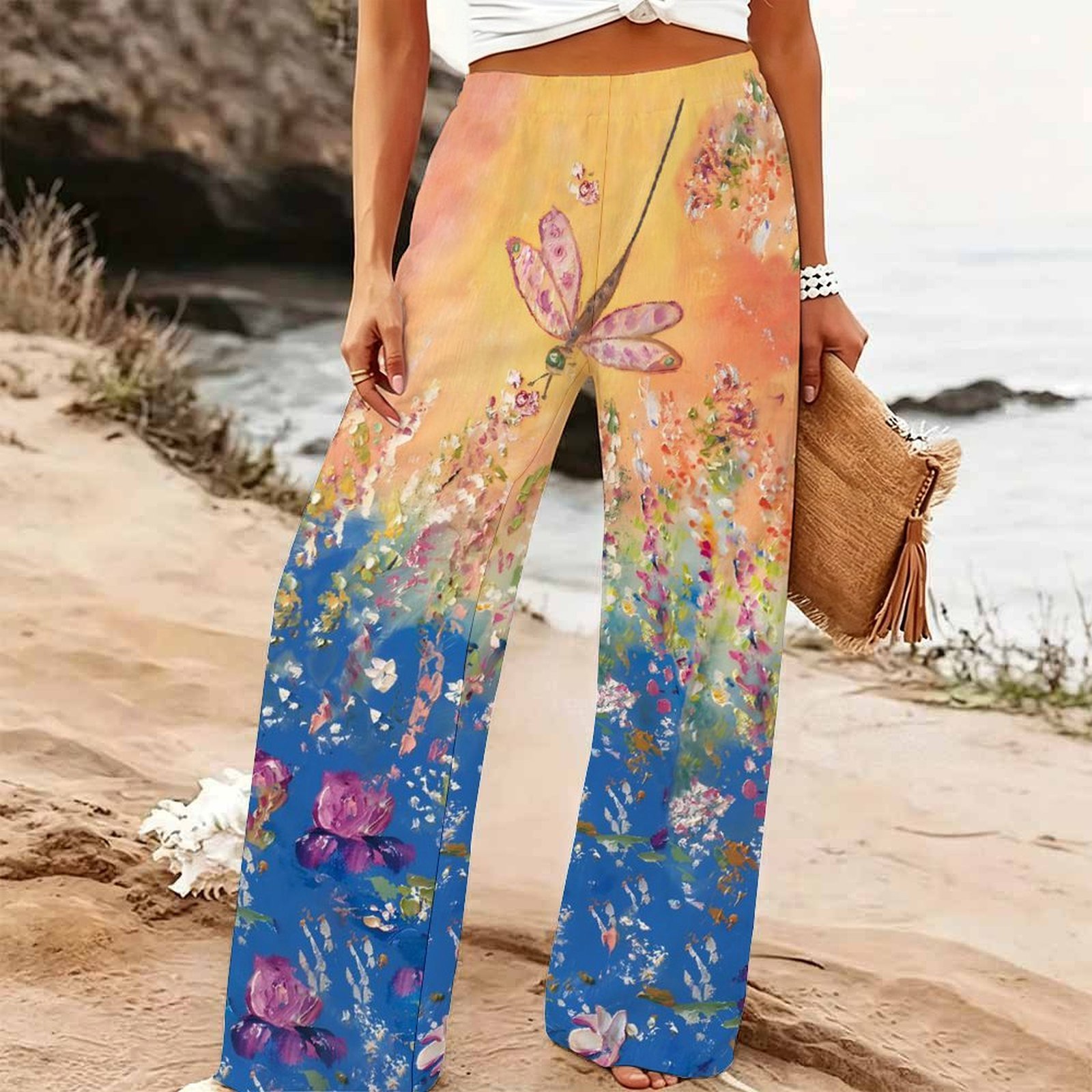 Palazzo Pant Wide - Pantaloni Estivi da Donna a Gamba