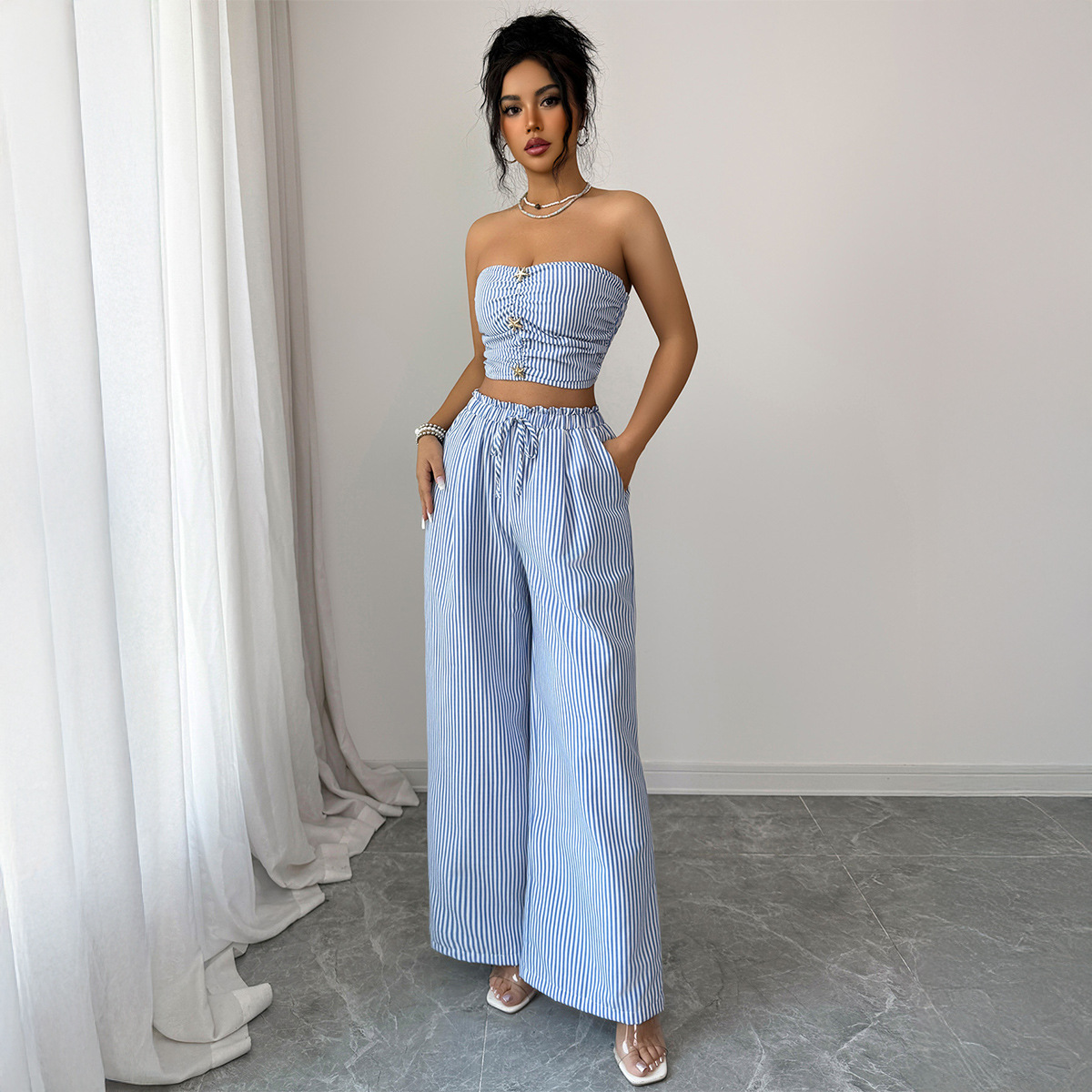 Summer Clothing Italy - Abito Elegante a Righe con Bottoni