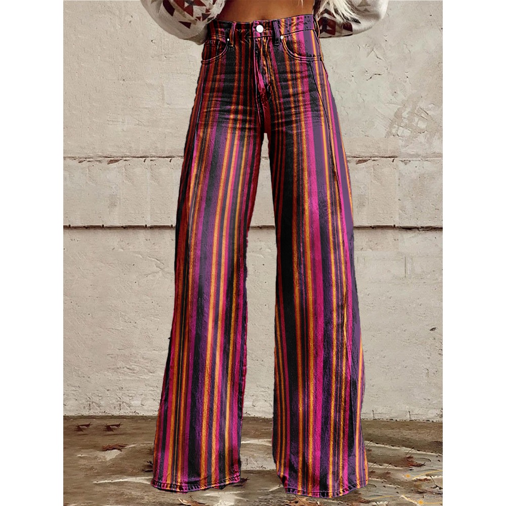 Palazzo Pant Wide - Pantaloni svasati a righe retrò per