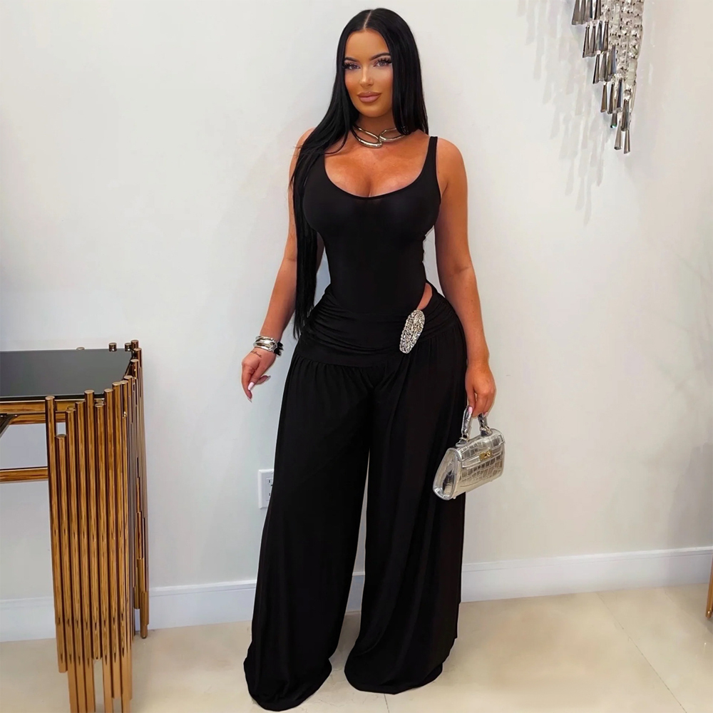 Palazzo Pant Wide - Completo Donna Due Pezzi Tinta Unita