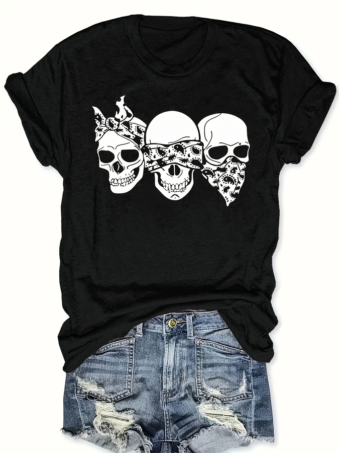 Summer Clothing Italy - T-shirt Happy Cartoon Skull, vestibilità ampia,
